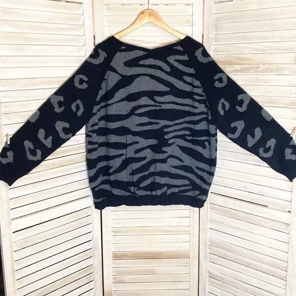 Jumper 1234 Leopard Zebra Black Gray Oversized 100% Cashmere Sweater 4 XL - Picture 6 of 10